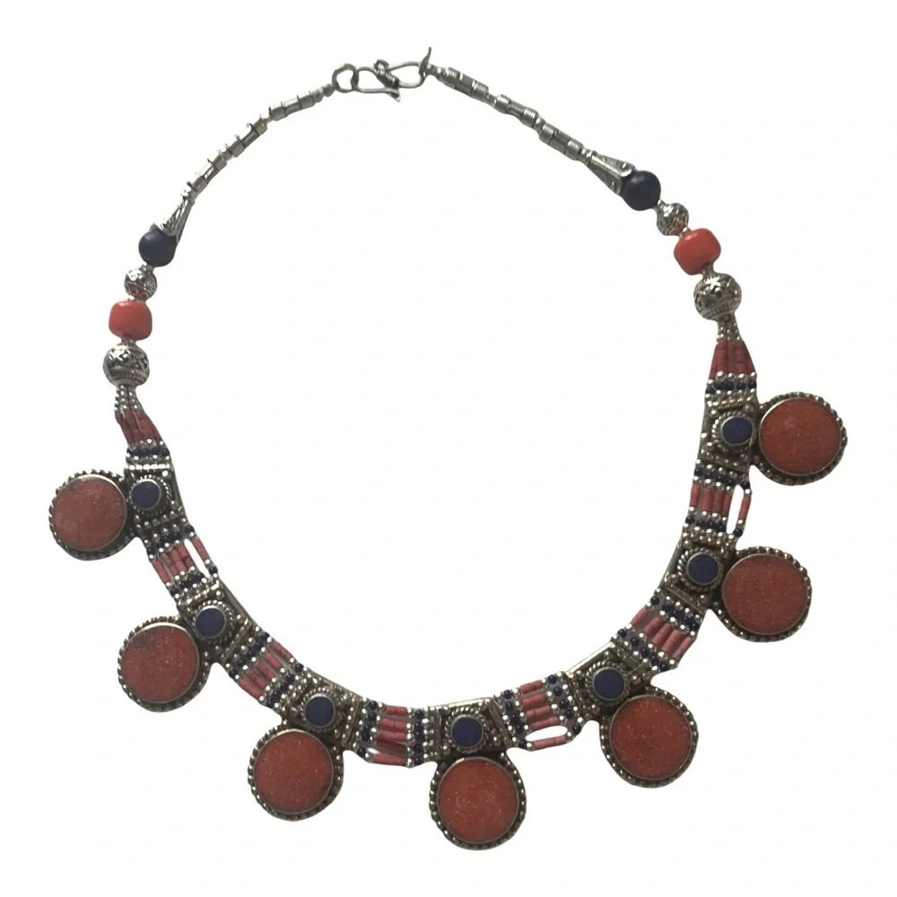 Beautiful Tibetan Nepali Gemstone bead filagree necklace, Handcrafted, Boho
